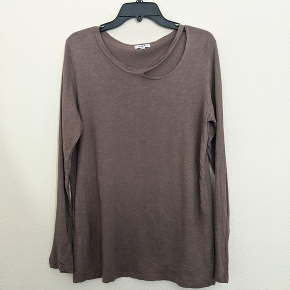 LNA Tops - LNA | Split Neck Long Sleeve Heathered Brown Shirt